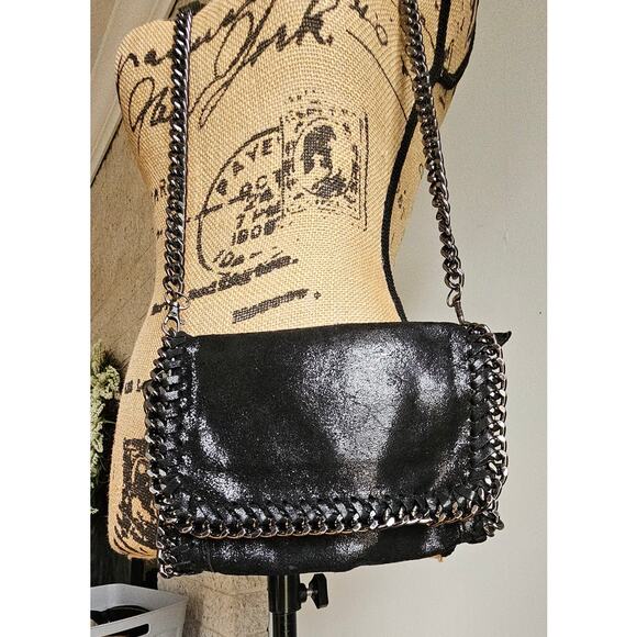 Vera Pella Italy Black Leather Chain Crossbody Purse Bag - Picture 1 of 10